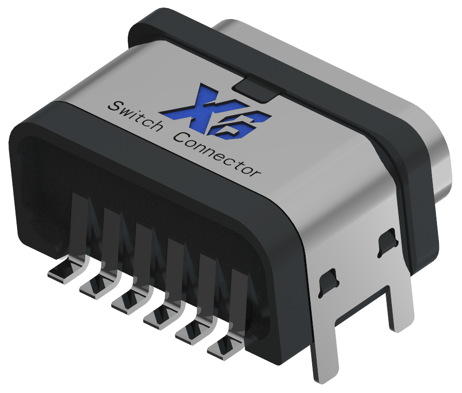 XB-ATCF-06-025 -X TYPE C 6P 板上防水母座L=7.5mm(B款 外露1.5)外壳4脚插板